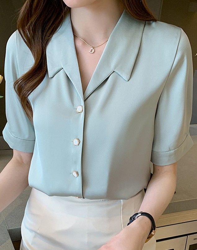 Ladies Chiffon Shirts, Chiffon Shirt Blouse, White Short Sleeve Blouse, Formal Tops, Women White Blouse, Shirt Dress Summer, Diy Vetement, Shirts Women Fashion, Chiffon Shirt