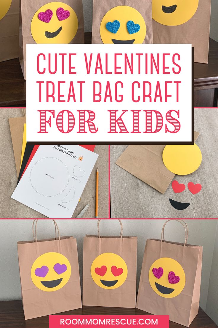 cute valentine's treat bag craft for kids to make with paper bags and glue