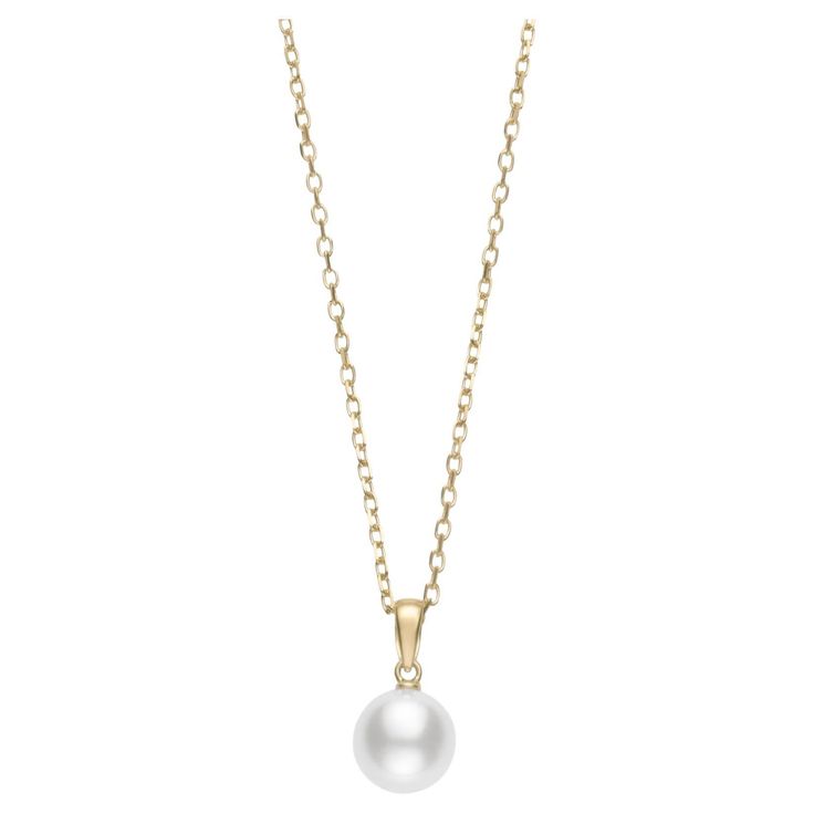 From MIKIMOTO, this necklace features a 6-6.5mm AA quality Akoya cultured pearl that is set in 18k yellow gold pendant. The chain is 18 inches in length, but thanks to an o-ring it can be worn at 16 inches in length as well. Chain Length: 18 in Metal: 18k Yellow Gold Stone Type: Akoya Cultured Pearl Stone Color: White Stone Shape: Round Stone Size: 6-6.5 mm Mikimoto Pearls, Pearl Stone, White Gold Necklaces, Modern Necklaces, Pearl Set, Gold Stone, Pearl Pendant Necklace, Yellow Gold Pendants, Modern Pendant