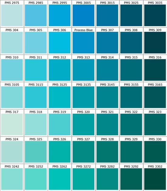 the color chart for different shades of blue and green