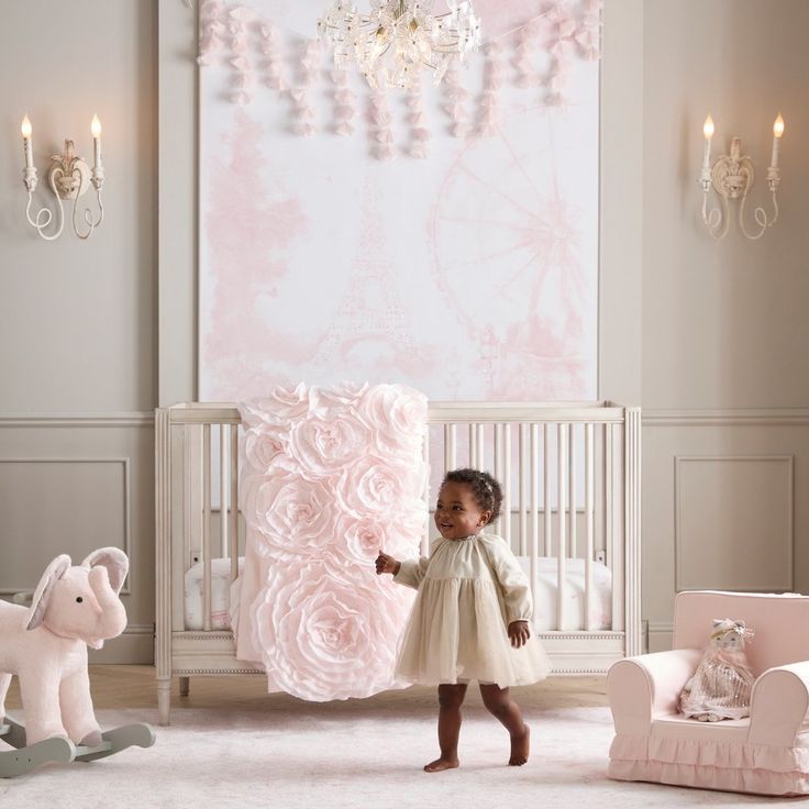 @moniquelhuillier 🤝🏻 floral patterns🌸 The latest collection is full of her signature style—with the prettiest pops of neon. Link in our bio to shop the full collection. #lovemypbk Monique Lhuillier Nursery, Dior Nursery, Swan Nursery Theme, Pottery Barn Nursery Girl, Paris Kids Room, Paris Themed Nursery, Restoration Hardware Nursery, Elegant Baby Nursery, Pottery Barn Nursery