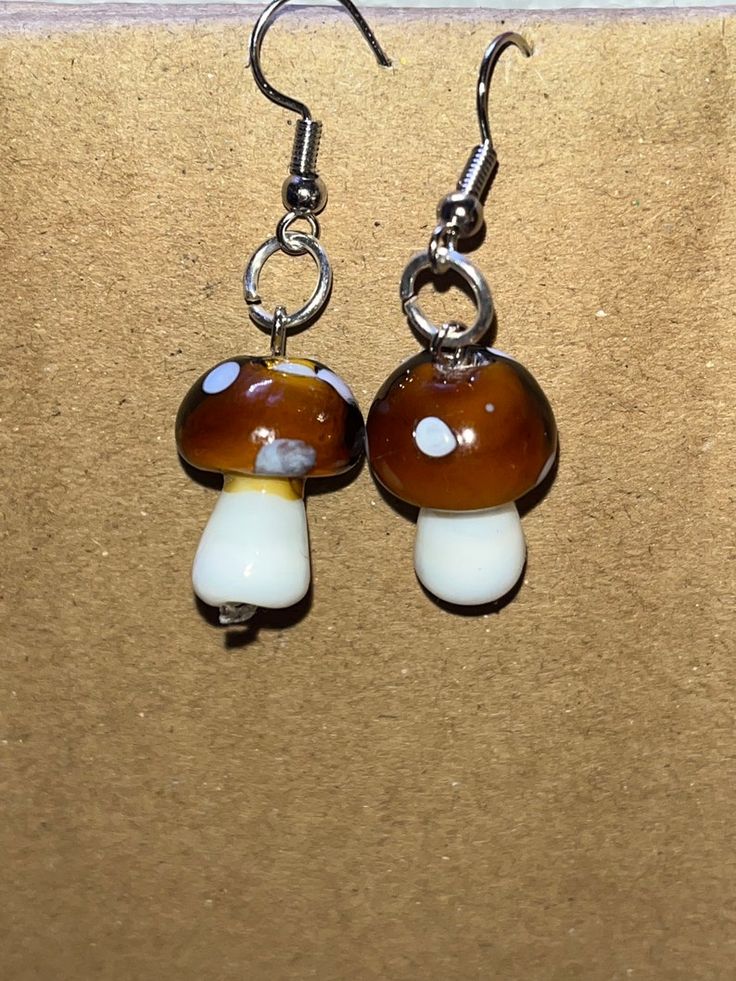 Mushroom Earrings | Etsy Handmade Adjustable Glass Beaded Earrings, Handmade White Glass Earrings, Handmade Glass Beaded Earrings As Gift, Handmade Glass Beaded Drop Earrings, Handmade Glass Drop Earrings, Scrunchie Bag, Bracelet Bag, Mushroom Earrings, Natural Coffee