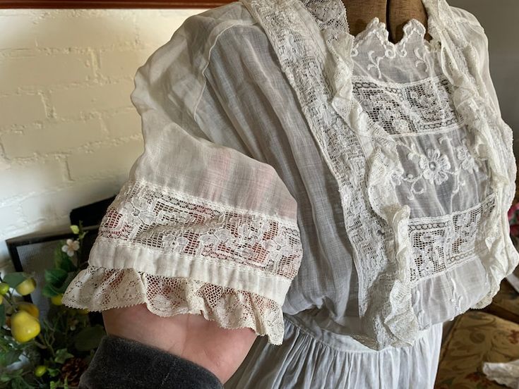 Antique Vintage Sheer White Lawn Batiste & Lace Dress // - Etsy Spring Victorian Dress With Historical Design For Costume, Spring Victorian Dress Costume With Historical Design, Spring Victorian Dress Historical Design For Costume, Spring Victorian Costume Dress With Historical Design, Historical Daywear Dresses With Ruffles, Cottagecore Victorian Dress For Daywear, Spring Victorian Regency Dress For Vintage Events, Spring Regency Victorian Dress For Vintage Events, Spring Regency Style Victorian Dress For Vintage Events