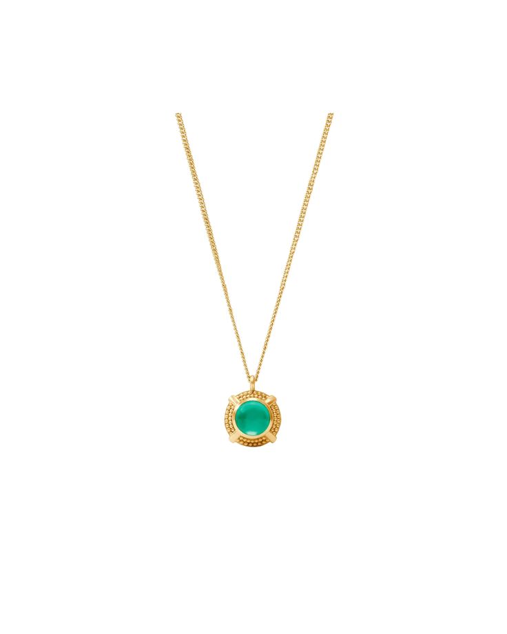 A polished round gemstone in a golden beaded setting with an X motif dangles from a delicate curb chain. 24K gold plate, CZ Length: 19 / 19.5 / 20 inches (adjustable) Closes with toggle Julie Vos hallmark Gold Gemstone Round Chain Necklace, Gold Gemstone Chain Necklace, Gold Chain Necklace With Round Gemstone, Green Necklaces With Gold Chain For Gifts, Green Necklace With Gold Chain Gift, Gold Plated Box Chain Necklace With Round Pendant, Green Gold Plated Necklace With Adjustable Chain, Gold Emerald Round Necklace, Elegant Green Round Chain Necklace