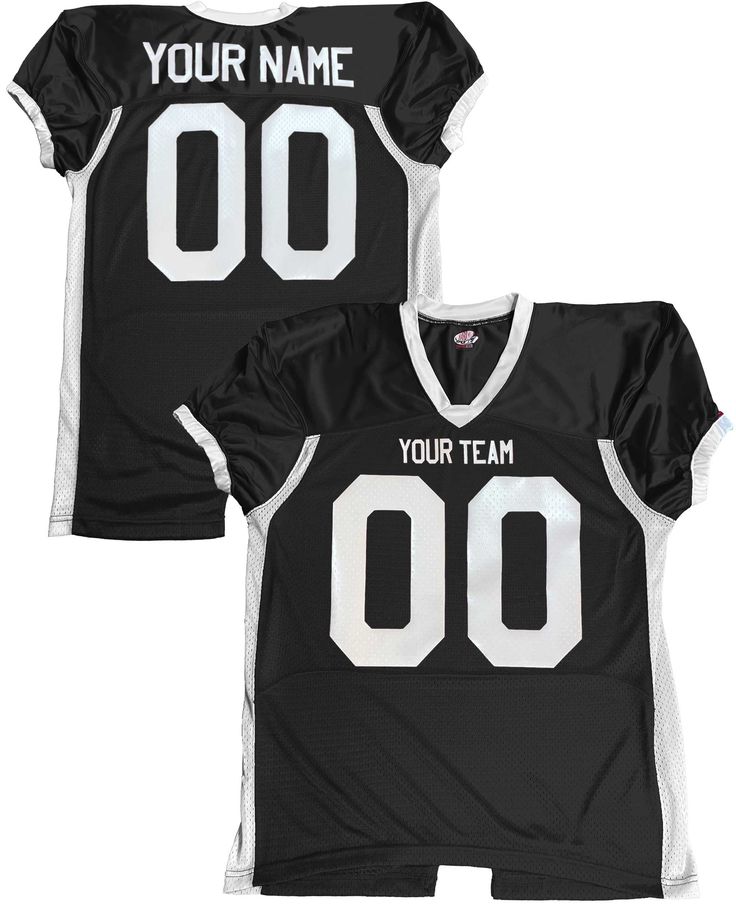 Crafted for a perfect fit, this football jersey is ideal for pairing with full padding without feeling too tight around the waist. With added flexibility and extended length for a tucked-in look, it's a top choice for both intense gameplay and supporting local sports teams or players. Made of polyester stretch mesh with side inserts.Customized with your Team Name, Player Name and Number1. Front Name: 2. Back Name: 3. Front & Back Number: If you would like a color or type style other than the def Game Day Black Jersey With Team Logo, Black Jersey For Game Day Sports Season, Black Jersey For Game Day During Sports Season, Black Team Spirit Jersey For College, Black Jersey For Game Day With Team Spirit Style, Black College Jersey With Team Spirit, College Sports Season Black Jersey, Black Sportswear Jersey For Game Day, Fitted Black Breathable Jersey