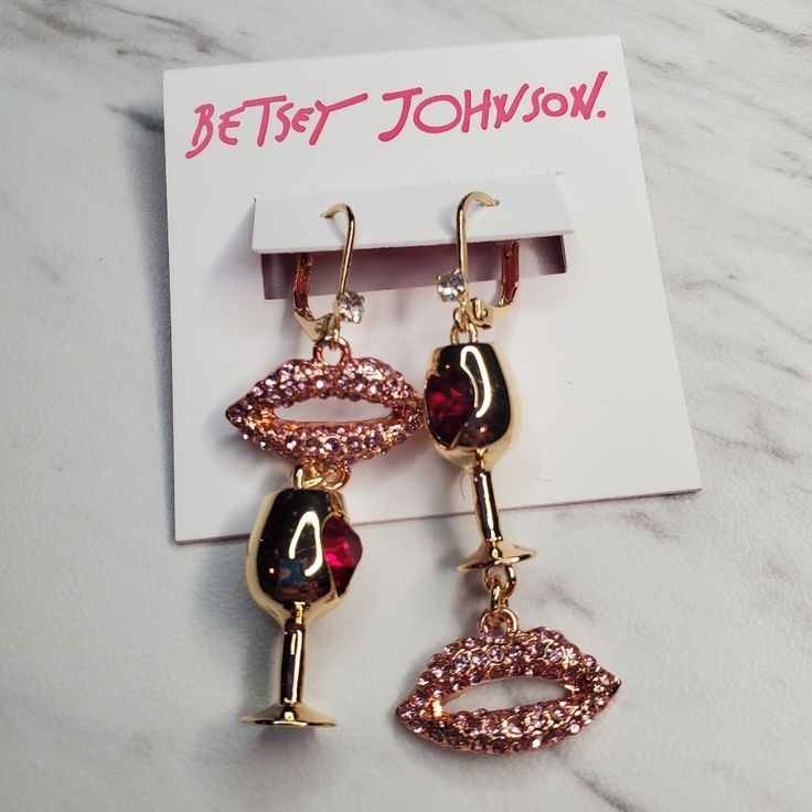 Betsey Johnson Women's Lips Wine Glass Mismatch Earrings New Festive Mismatched Earrings Featuring Wine Glass With Pink Stone Heart And Lips Adorned With Glistening Delicate Pave. Betsey Johnson Women's Lips Wine Glass Mismatch Earrings Jewelry & Watches Fashion Jewelry - Earrings Trendy Rose Gold Party Jewelry, Trendy Jewelry For Valentine's Day Party, Pink Jewelry For Valentine's Evening, Chic Rose Gold Earrings For Party, Chic Party Jewelry For Valentine's Day, Valentine's Day Party Dangle Jewelry, Chic Valentine's Day Party Jewelry, Adjustable Rose Gold Earrings For Party, Valentine's Day Party Drop Earrings