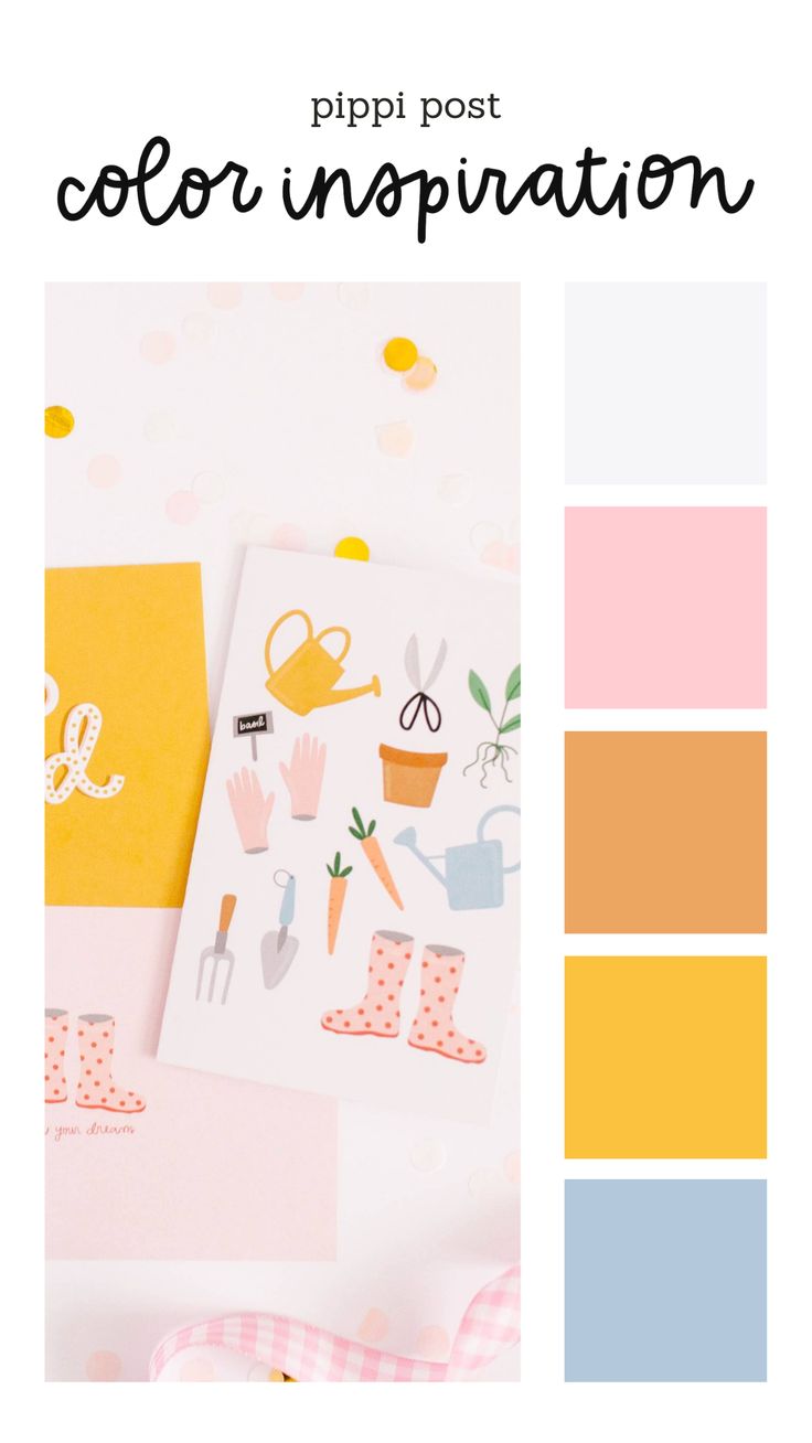 a pink and yellow color scheme with the words pippi post, color inspiration on it