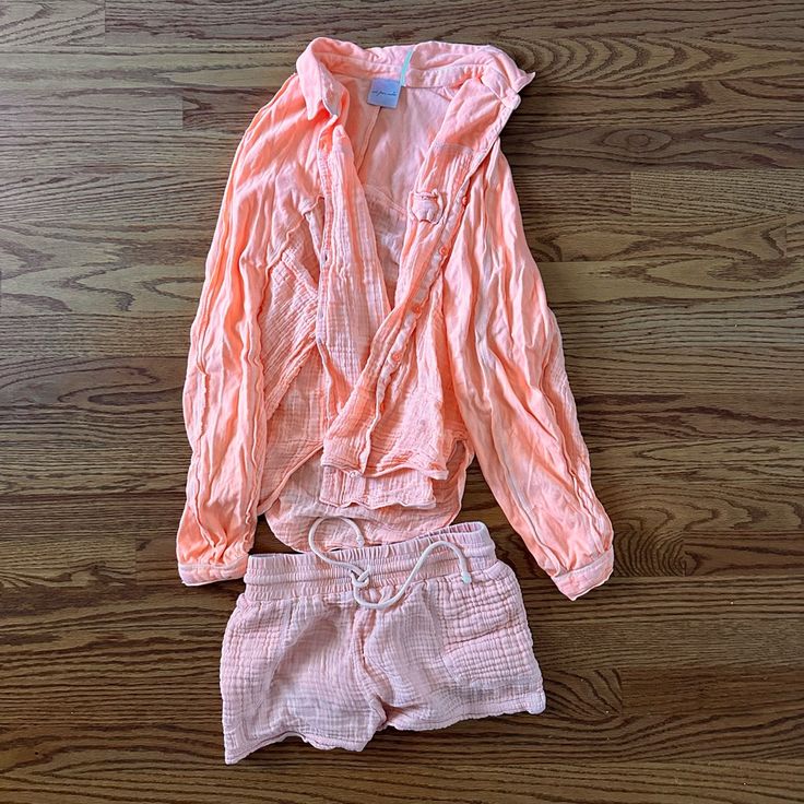 So Cute For Summer. Both Pieces Are Xs, Never Worn Before Casual Pink Swimwear For Vacation, Pink Summer Tops For Loungewear, Pink Tops For Summer Loungewear, Pink Vacation Tops For Poolside, Pink Tops For Poolside Vacation, Casual Long Sleeve Swimwear For Day Out, Pink Long Sleeve Swimwear For Vacation, Pink Beachwear Tops For Vacation, Pink Beachy Tops For Poolside