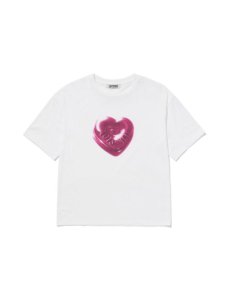 Editor's NoteThis is a regular fit t-shirt with a magenta pink version of LOTS YOU's signature graphic heart candy. It's good to match comfortably with a relaxed silhouette.- Excellent durability and elasticity by using high-density yarn- Anyone can easily wear it with a round neck- Recommended styling with jeans or skirts*Colors may look different depending on the brightness of the screen light and the environment, and may differ slightly from the actual color depending on the monitor resolutio Trendy Pink T-shirt With Heart Print, Pink Heart Graphic Short Sleeve T-shirt, Pink Heart Graphic T-shirt For Streetwear, Pink Heart Print T-shirt For Summer, Trendy Pink T-shirt With Heart Graphic, Pink Short Sleeve T-shirt With Heart Graphic, Pink Heart-shaped T-shirt For Summer, Pink Heart Shaped T-shirt For Summer, Pink Heart-shaped Graphic Print T-shirt