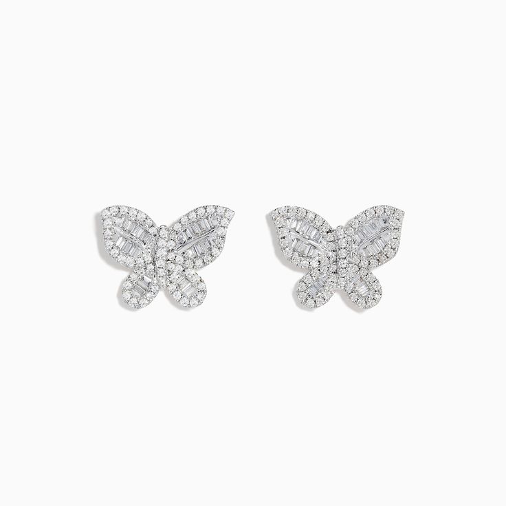 Effy Nature 14K White Gold Diamond Butterfly Earrings White Diamond Cut Earrings For Evening, Fine Jewelry Cluster Earrings In Silver 14k Gold, Silver 14k Gold Cluster Earrings Fine Jewelry, Fine Jewelry Silver Cluster Earrings In 14k Gold, White 14k Gold Earrings With Diamond Accents, 14k White Gold Evening Earrings, 14k White Gold Earrings For Evening, 14k White Gold Bridal Earrings For Pierced Ears, Fine Jewelry White Gold Earrings For Pierced Ears