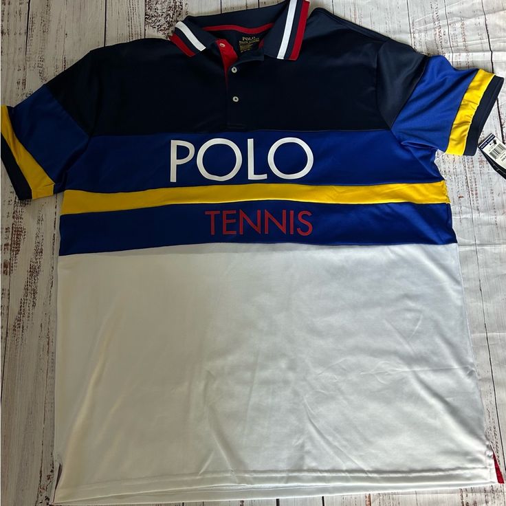 Polo Ralph Lauren Men’s Performance Big & Tall Navy Tennis Polo Shirt Size 2xb / 2tg Retail $125 White Color Block Collared Tops, White Collared Color Block Top, White Color Block Short Sleeve Polo Shirt, Navy Sporty Shirt With Polo Collar, Sporty Navy Shirt With Polo Collar, White Color Block Polo Shirt, Blue Sporty Polo Shirt With Graphic Print, Ralph Lauren Blue Polo Collar Shirt, Blue Ralph Lauren Polo Shirt