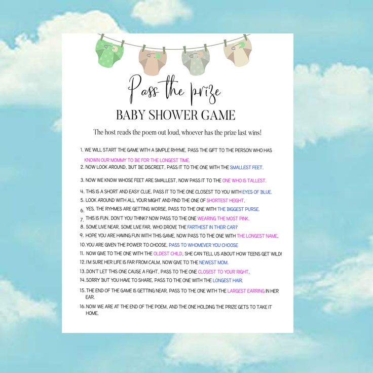 a baby shower game with clothes hanging on a line and clouds in the sky behind it