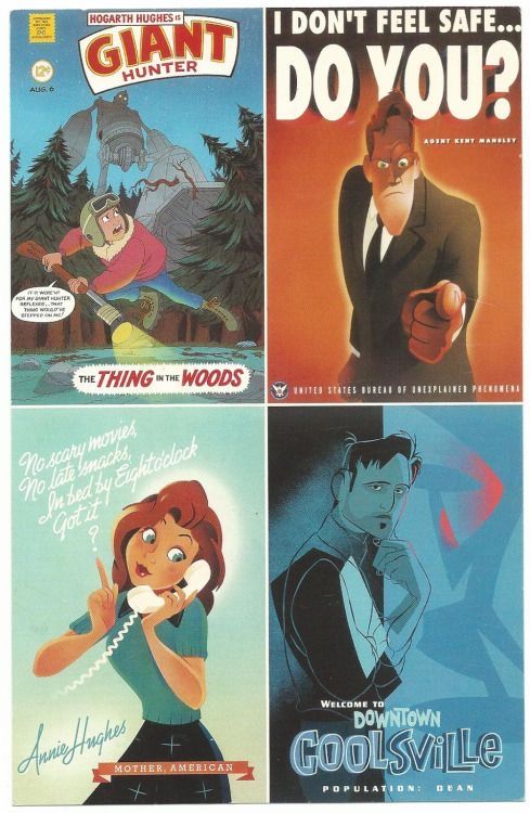 four different covers of comics with cartoon characters