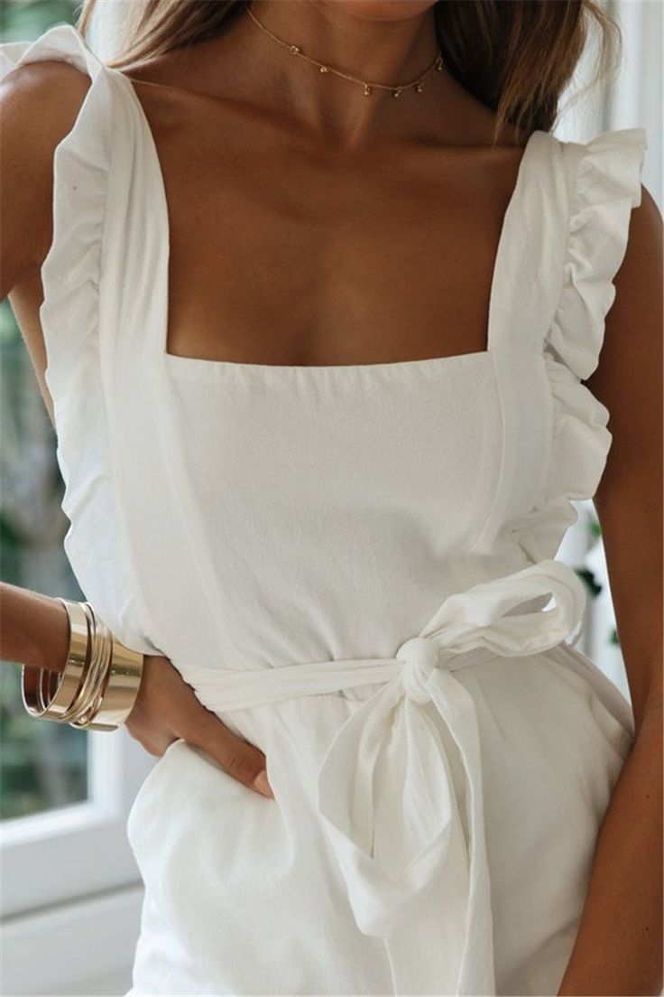 Karlidress White Ruffle One-piece Jumpsuits P12908 Summer Ruffle Jumpsuits And Rompers, Summer Ruffled One-piece Jumpsuits And Rompers, Summer Ruffles One-piece Jumpsuits And Rompers, Summer One-piece Jumpsuits And Rompers With Ruffles, Summer One-piece Dress With Ruffles, One-piece Summer Dress With Ruffles, Summer One-piece Ruffle Dress, Summer Brunch Jumpsuit With Ruffles, Spring Ruffled One-piece Dress