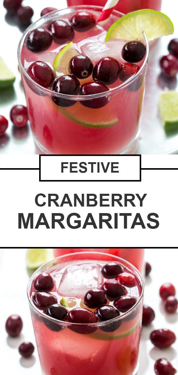 two glasses filled with cranberry margaritas and lime slices