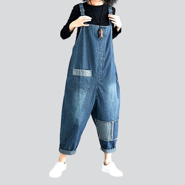 Make a statement this season with our new-millennium-style 2023 Autumn Collection Patchwork Denim Jumpsuit! Boasting a loose fit. patchwork-style design. and suspenders closure. this one-of-a-kind piece is perfect for those who want to stay ahead of the trend.Distinctive Features: Y2K Style: Take a trip back in time with our vintage-inspired Y2k-style denim jumpsuit! Patchwork Design: Our denim jumpsuit features patchwork-style patches on the legs for a unique. edgy look. Baggy Fit: Our jumpsuit Denim Blue Bib Front Jumpsuit And Rompers, Casual Baggy Patchwork Overalls, Blue Denim Wide Leg Overalls, Casual Denim Patchwork Jumpsuit, Casual Patchwork Jumpsuits And Rompers For Fall, Casual Patchwork Jumpsuits And Rompers For Spring, Casual Denim Patchwork Jumpsuit For Summer, Fall Denim Jumpsuit With Bib Front, Fall Bib Front Denim Jumpsuit