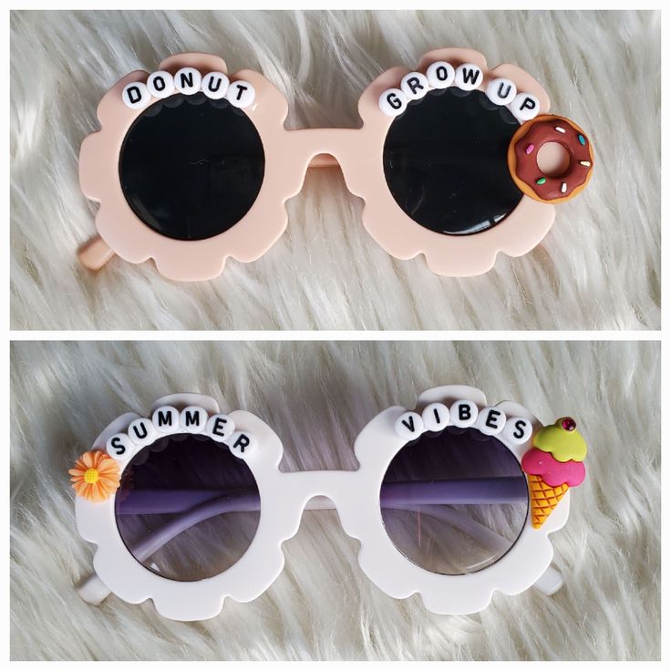 How adorable are these sunnies!? Perfect for the summer sun! These custom sunglasses make the perfect gift or grab a pair for your little one! Each pair is handmade. Approx 5in wide across front of glasses Playful Sunglasses With Uv Protection For Vacation, Cute Personalized Summer Sunglasses, Playful Summer Sunglasses For Vacation, Playful Summer Vacation Sunglasses, Fun Personalized Sunglasses For Summer, Personalized Plastic Sunglasses For Summer, Personalized Plastic Sunglasses For Beach, Playful Personalized Sunglasses For The Beach, Personalized Pink Sunglasses For Beach