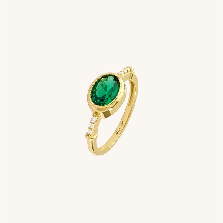 Real 14K Gold Bezel Set Oval Emerald Ring Elegant Emerald Ring With Oval Cabochon, Timeless Yellow Gold Emerald Ring With Oval Shape, Timeless Yellow Gold Oval Emerald Ring, Elegant Green Birthstone Ring With Bezel Setting, Timeless Oval Emerald Rings, Timeless Oval Emerald Ring With Bezel Setting, Elegant Diamond Ring With Bezel Setting For May Birthstone, Elegant Emerald Birthstone Ring With Bezel Setting, Oval Emerald Ring With Bezel Setting For Formal Occasions