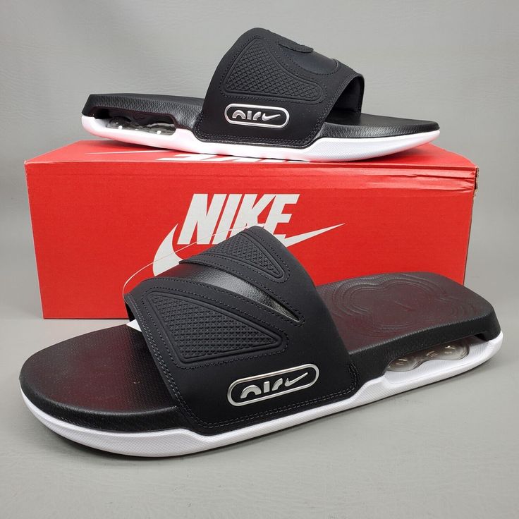 A new pair of Nike Air Max Cirro Slides - Sandals. 100% Authentic Nike Size: US Mens 13 Style Code: DC1460-400 Color: Black, Silver and White Ships FAST and FREE with USPS Priority Mail Ask as many questions as you like Thank you for looking! Slippers 2023, Nike Slippers, Nike Slides, Mens Shoes Sandals, Luxury Clothes, Summer Slippers, Slides Sandals, Sandals Black, Luxury Outfits