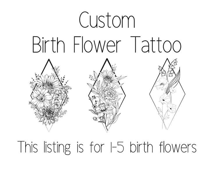 three flower tattoos with the text custom birth flower tattoo this listing is for 5 - fifth flowers