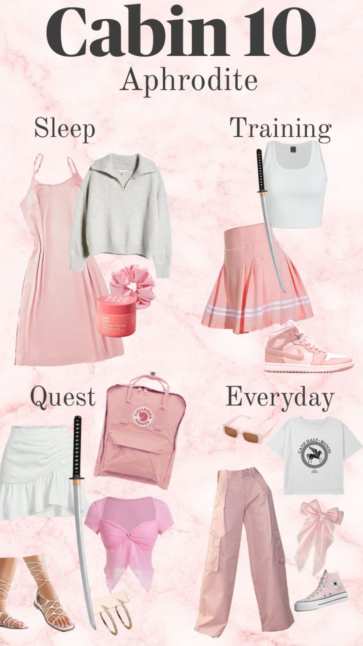 a pink poster with the words cabin 10 and other things to wear in front of it