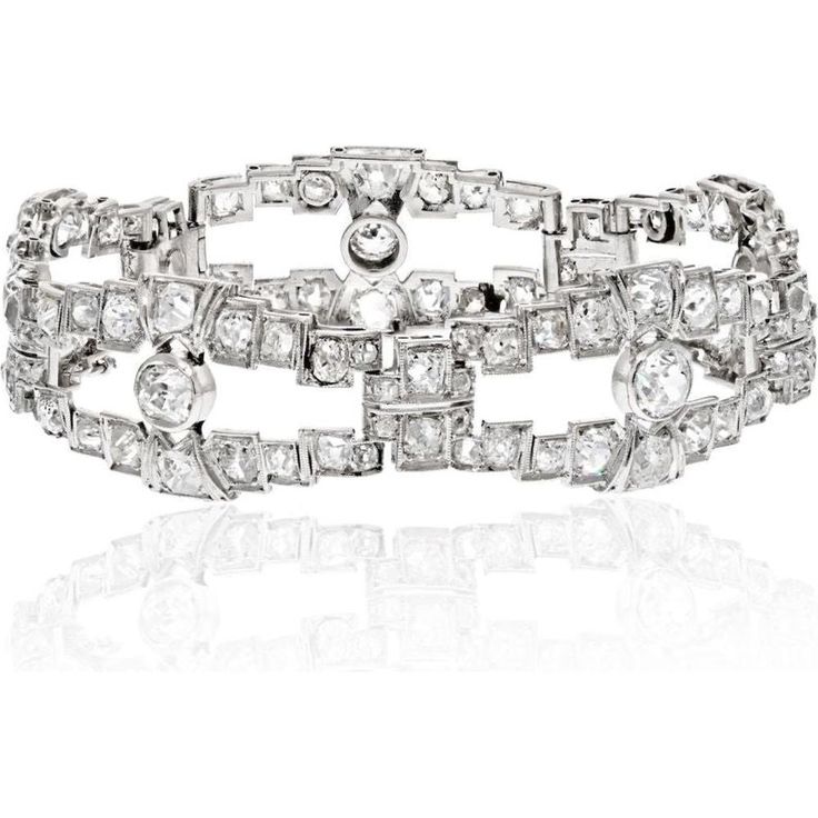 Platinum 20 Carats Vintage Diamond Link Bracelet Art Deco Formal Tennis Bracelet With Brilliant Cut, Formal Art Deco Tennis Bracelet With Brilliant Cut, Formal Art Deco Brilliant Cut Tennis Bracelet, Formal Art Deco Diamond Tennis Bracelet, Classic Evening Platinum Bracelets, Vintage Platinum Diamond Bracelet For Formal Occasions, Art Deco White Gold Tennis Bracelet With 17 Jewels, Classic Diamond Bracelet For Evening, Luxury Diamond Evening Bracelet