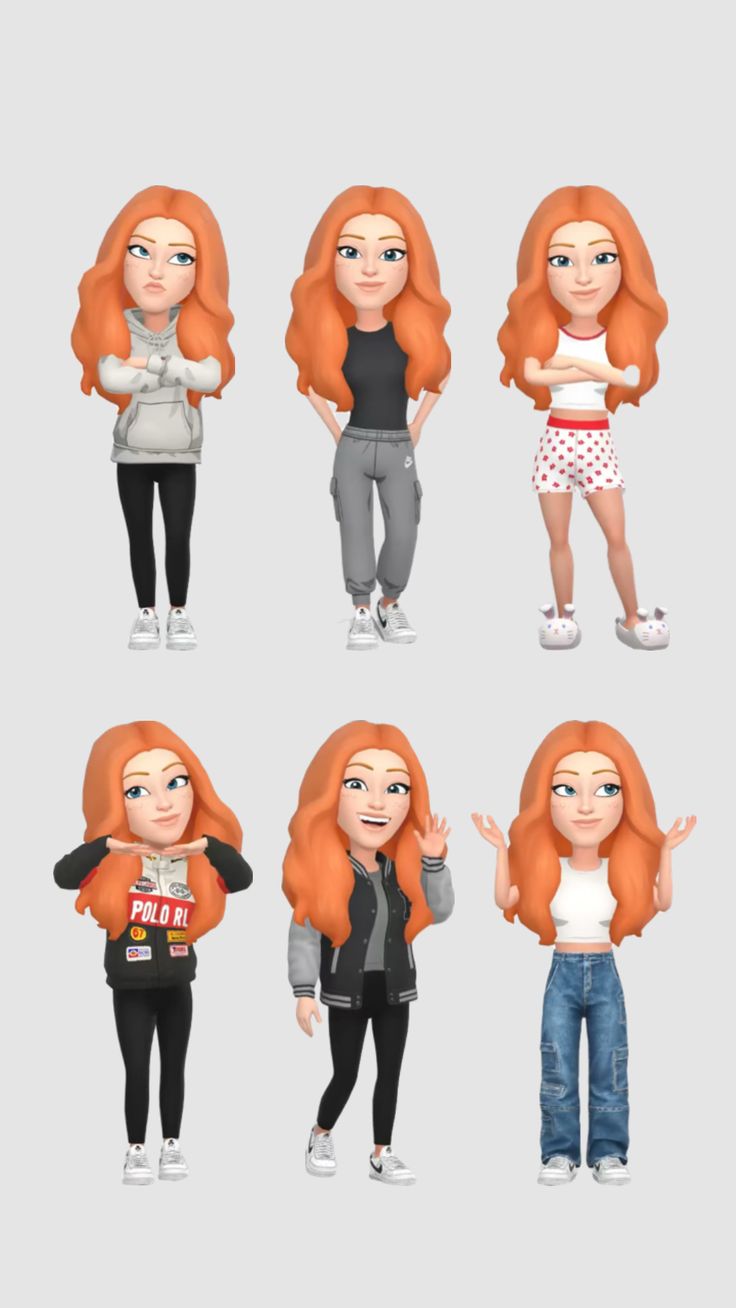 four different poses of a woman with red hair