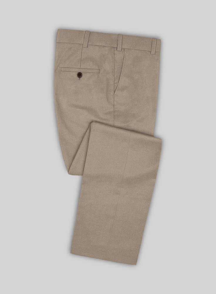 Revive decades of standout looks with our Scabal Boston Khaki Wool Pants. Crafted from pure wool, the khaki color of these pants is highly versatile and can make a surprisingly stylish alternative to traditional pants. They create a flawless ensemble for special events and formal occasions. Simply team them up with a matching waistcoat and jacket, a white formal shirt, a maroon tie, and polished black shoes to complete the look.  Look Includes  Scabal Boston Khaki Wool Fabric  Cross Pocket  Flat Front  Two Welted Back Pockets on Trousers   You can change the look during customization if required.  Lining: Viscose, Dry Clean. Tailored Beige Dress Pants With Pockets, Tailored Beige Pants With Pockets, Fitted Khaki Wide-leg Dress Pants, Solid Wool Pants With Welt Pockets, Fitted Khaki Dress Pants With Wide Leg, Wool Pants With Welt Pockets, Full Length Solid Wool Pants, Khaki Wide Leg Fitted Dress Pants, Semi-formal Wool Trousers