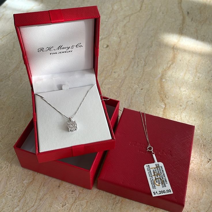 Brand New Diamond Halo 18" Pendant Necklace (1/3 Ct. T.W.) In 14k White Gold. Retail: $1200 Plus Tax. Spoil Her With Sparkle. This Elegant Pendant Necklace (1/3 Ct. T.W.) Features Round-Shape Diamonds, Set In A Halo-Style And Suspended From A Fine Box Link Chain. 1/3 Carat Diamond Necklace Diamond Color Rating Code: Ij Diamond Clarity Rating Code: 12-13 Diamond Shape: Round Set In 14k Gold, Rose Gold Or White Gold Approx. Length: 18"; Approx. Drop: 1/4" Original Tag Attached And In The Original White Diamond Necklace With Princess Cut, Everyday Luxury Sterling Silver Diamond Necklace With Prong Setting, Everyday Luxury Solitaire Necklace With Diamond Accents, Princess Cut Solitaire Necklace In White Gold For Anniversary, Emerald Cut Diamond White Diamond Necklace Gift, Emerald Cut Diamond White Necklace Gift, White Gold Princess Cut Solitaire Necklace For Anniversary, Princess Cut White Gold Solitaire Necklace For Anniversary, Classic Platinum Diamond Necklace Gift