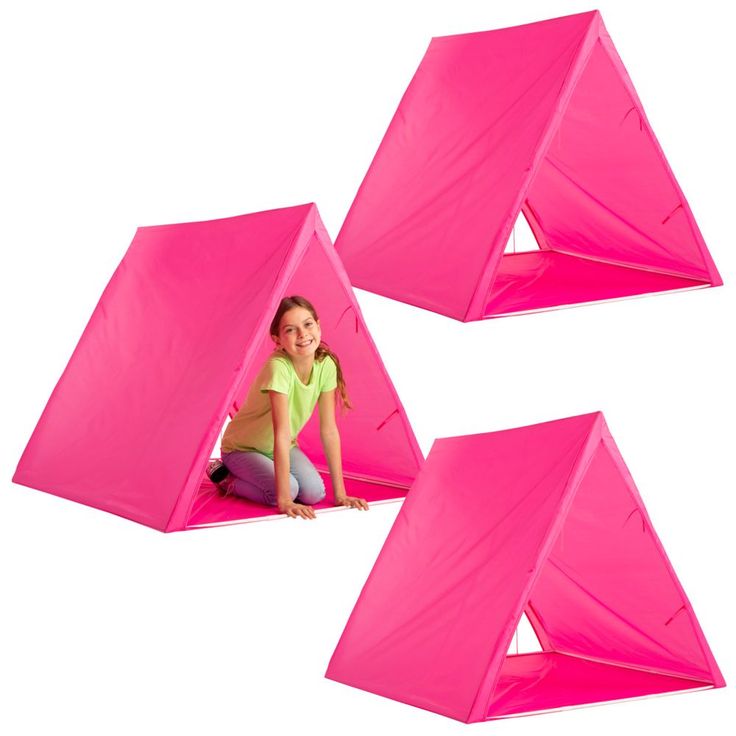 Set up a fun and functional indoor camping experience! Let your kids have an adventure with this tent. They can play in it, sleep in it and even have an indoor campout! This tent is easy to set up and sturdy enough to last through its run as a party decoration or a fun sleepover with friends. (3 pcs. per unit)Includes:o 3 Plastic Pink Sleepover Tents (45" x 43" x 40" Simple assembly required.) Tent Sleepover Ideas Indoor Camping, Girls Tent Sleepover, Diy Teepee Sleepover Party, Pink Sleepover Ideas, Sleep Over Tents, Barbie Sleepover Party, Sleepover Set Up Ideas, Pink Sleepover, Hamilton Birthday