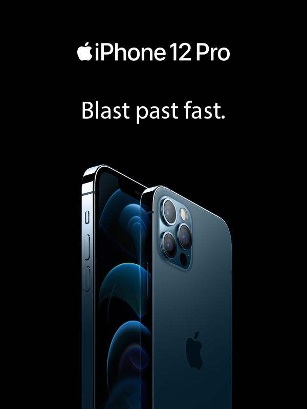 an advertisement for the iphone 12 pro is shown in black and features two different colors