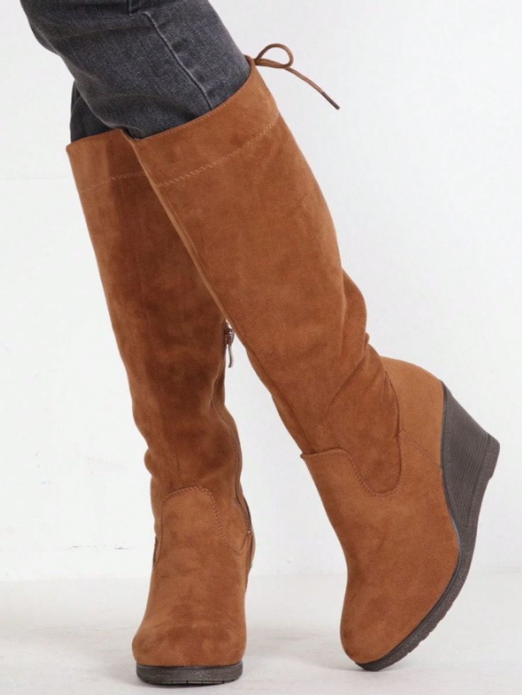 1.[Design]The women's wedge heel boots are round toe, which is both fashionable and casual.
2.[Easy to wear]The lace up of the fashion boots and the side zipper improve the efficiency of wearing shoes.
3.[Details]Boot opening measures approximately 13.2" around.Shoe Height measures approximately 17.2".Heel height approximately 3".
4.[Quality]The upper of calf boots is made of soft synthetic leather, which fits the human skin; Soft insole and wedge-shaped heel rubber sole match, beautiful and dur Women's Knee High Boots, Boot For Women, Wedge Heel Boots, Wedges Style, Boots Women Fashion, Womens Knee High Boots, Womens Wedges, Calf Boots, Heel Boots