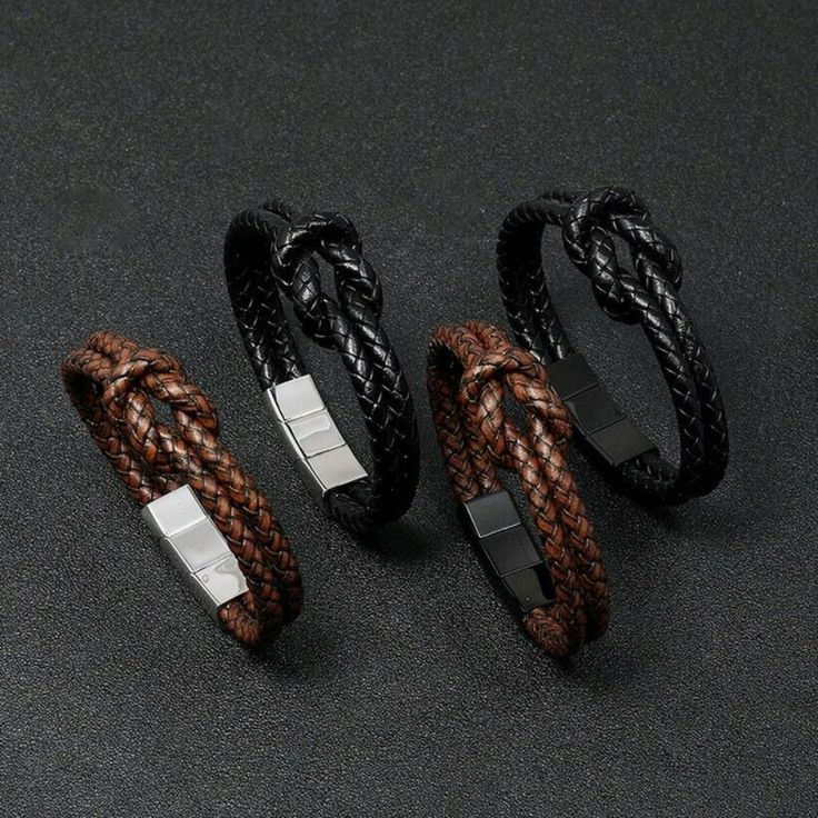 Men Knot Bracelet Braided Leather Black Brown Slide Magnetic Closure 9" Length Please Choose Your Desired Color When Purchasing Most Of Our Items May Just Disappear Because We Like To Move Our Items As Quickly As Possible So Everything Is Cross-Posted. We Will Ship This Item Out Via Usps 2-3 Day Mail With A Tracking Number For Confirmation We Ship Items Out Every Other Day So Expect A Quick Delivery! Please Feel Free To Ask Any Questions You May Have. We Answer Most Questions Instantly! Thank Yo Classic Brown Business Bracelet, Brown Leather Rectangular Bracelet, Brown Leather Bracelets With Black Band, Black Rectangular Leather Strap Bracelet, Formal Brown Leather Strap Bracelet, Brown Leather Bracelet With Black Band, Classic Brown Leather Bracelet For Formal Occasions, Black Leather Bracelet With Stainless Steel Clasp For Business, Brown Leather Bracelet For Formal Occasions