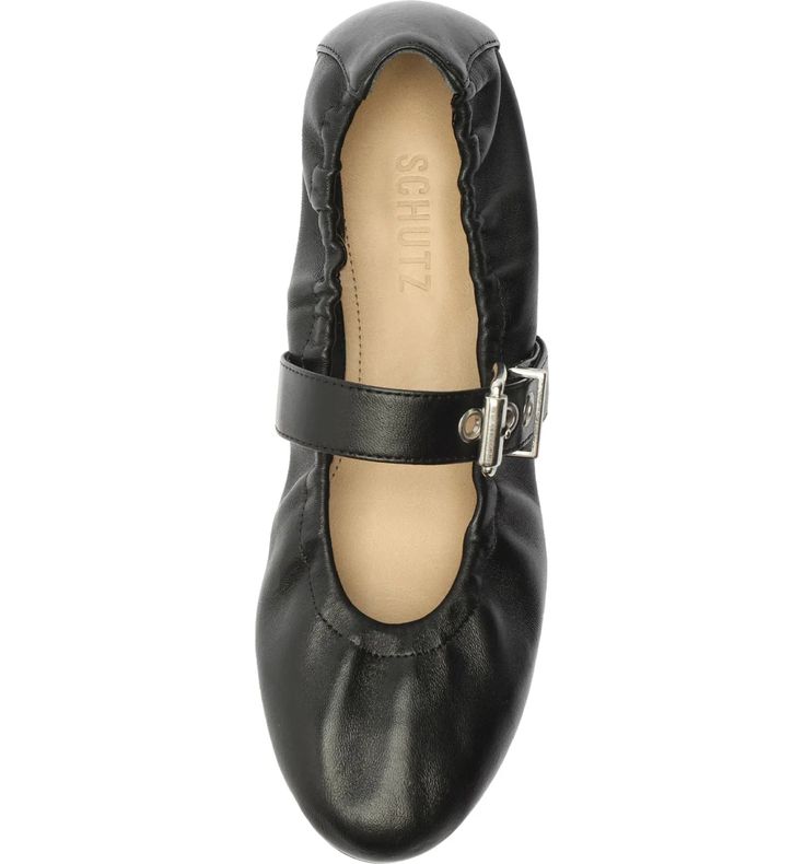 Schutz Calita Flat (Women) | Nordstrom Trendy Flats With Buckle Closure, Chic Leather Flats With Buckle Closure, Trendy Leather Flats With Buckle Closure, Trendy Closed Toe Flats With Buckle Closure, Chic Flats With Buckle Closure And Round Toe, Womens Flats, Nordstrom, Sleek, Buckle