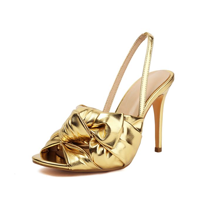 Shop  Golden Metallic Knot Peep Toe Heel Sandals Stiletto Heel Slingback Sandal color Golden for Ball, Big Day, Dancing Club, Music Festival, Night Club, Party, Red Carpet with worldwide Free shipping & Free return. Gold Slingback Heels With 4-inch Heel, Gold High Heel Slingback Sandals With Padded Heel, Chic Gold Slingback Sandals With Padded Heel, Gold Slingback Sandals For Evening With Padded Heel, Gold Ankle Strap Slingback Sandals For Evening, Gold Slingback Sandals With Wrapped Heel, Gold Slingback Pumps With Padded Heel, Gold Slingback Heels With Heel Strap, Gold Open Toe Slingback Sandals With 4-inch Heel