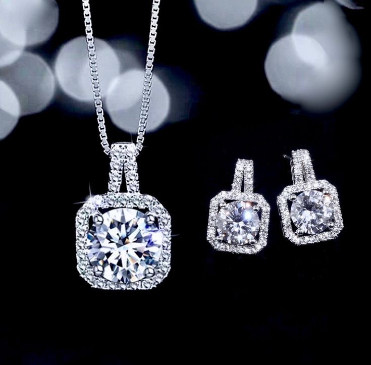 Wedding Jewelry - Cubic Zirconia Bridal Necklace and Earrings Set Necklace And Earrings Set, 925 Sterling Silver Chain, Bridal Jewelry Sets, Bridal Necklace, Necklace And Earrings, Earrings Set, Wedding Gown, Sterling Silver Chains, Rhodium Plated