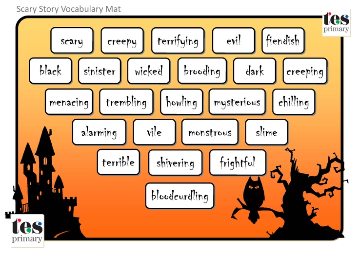 an orange and black poster with words on it that say scary vocably mat