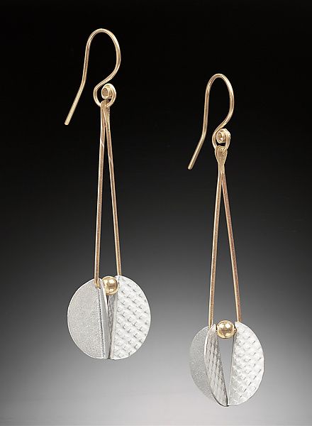 Flutterby Earrings by Carolyn Zakarija (Gold & Silver Earrings) | Artful Home Contemporary Handmade Gold Earrings, Contemporary Gold Metal Earrings, Artistic Metal Drop Earrings, Art Silver Earrings Contemporary, Modern Metal Earrings With Gold-tone Hardware, Geometric Silver Jewellery, Stud Earrings Unique, Silver Jewelry Box, Handmade Gold Jewellery