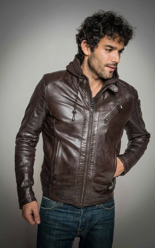 Milano Leather Jackets Men's Motorcycle Brando Style Biker Brown Leather Hoodie Jacket - Detach Hood Item Description         FEATURES:                      Available in Premium Quality Synthetic and Real Leather ( Soft Lambskin Leather) ·  Hood is made of soft Fleece fabric. ·  Interior: Viscose lining ·  Full zip closure with YKK Branded zipper ·  2 Inner Pockets (including mobile pocket ) ·  Brand new with tag     100% Money Back Guarantee!!   Sizing : Please select correct size according to Brown Hooded Biker Jacket With Pockets, Brown Hooded Biker Jacket With Zipper Closure, Hooded Casual Biker Jacket For Urban Adventures, Casual Hooded Biker Jacket, Casual Hooded Biker Jacket For Urban Adventures, Casual Brown Hooded Biker Jacket, Urban Style Hooded Leather Jacket For Urban Adventures, Urban Hooded Leather Jacket, Urban Hooded Leather Jacket For Urban Adventures