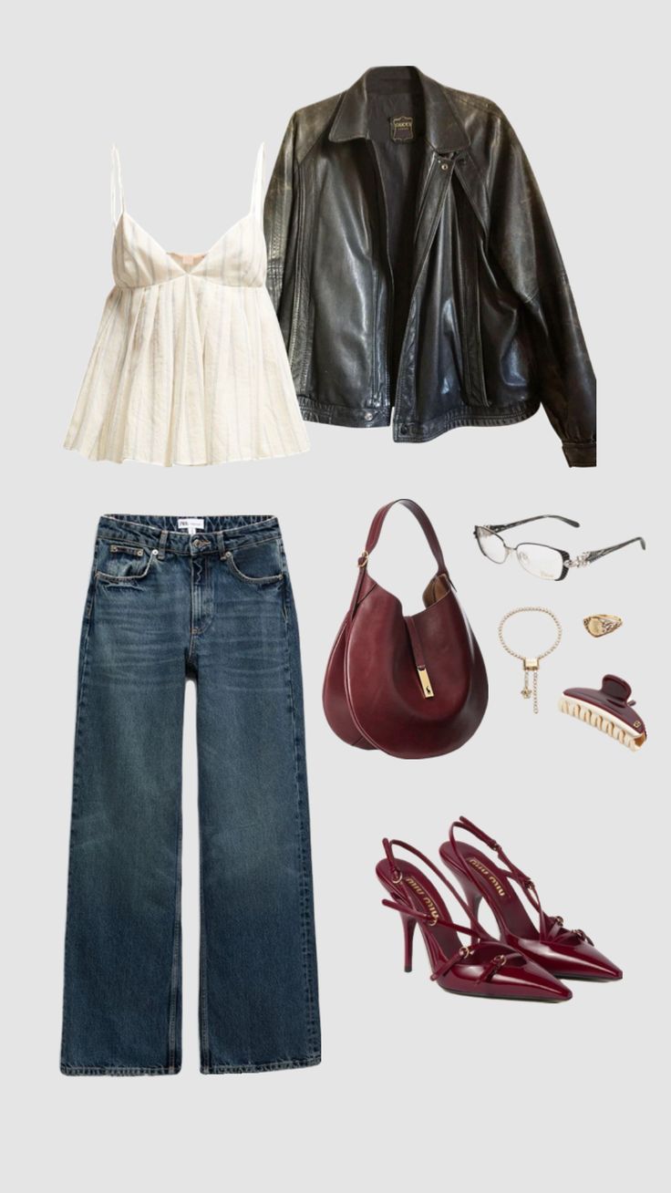 #beauty #outfitinspo #art #vintage #fashion #casualfits #casualoutfits #outfit #leatherjacket #red #cherrycoke #cherry #slay #vibes Out For Dinner Outfit, Red Heels Outfit, European Summer Outfits, Heels Outfits, 90s Fashion Outfits, Elegante Casual, Interview Outfit, Causual Outfits, Red Outfit