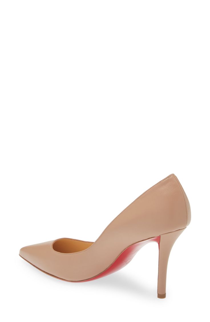 The essential pump from the beloved designer boasts a sleek pointed toe and the glossy, lipstick-red sole that defines the iconic shoe brand. 3 3/8" heel,(85mm) (size 8.5) Wipe with a soft, dry cloth and store in a dust bag Please note the red lacquer on soles will wear off as a result of normal use. To minimize the effect, avoid wearing in wet weather or on abrasive surfaces Leather, upper lining and sole Made in Italy Women's Designer Shoes Closed Toe Heels With Red Sole For Work, High Heels With Red Sole For Work, Classic Closed Toe Court Shoes With Red Sole, Red Sole Pointed Toe Court Shoes For Work, Classic Low Heel Court Shoes With Red Sole, Pointed Toe Court Shoes With Red Sole For Work, Classic Court Shoes With Red Sole And Low Heel, Sleek Heels With Red Sole And Almond Toe, Classic Heels With Red Sole For Work