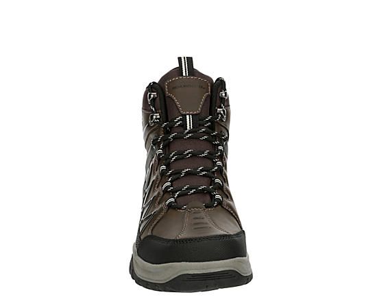 Highland Creek Ridge Mid Men s Hiking Boot Gear up for adventure in the Highland Creek Ridge Mid men s hiking Boot. With a faux leather upper featuring a Padded collar & tongue for comfort, this lace-up Boot has dual pull tabs and speed hooks for a secure fit. The footbed and outsole support every step so you can focus on getting to that scenic view. Synthetic upper Lace-up closure  Padded collar /tongue Cushioned footbedTraction outsole Insulated Lace-up Hiking Boots With Round Toe, Lace-up Boots With Reinforced Toe For Outdoor Activities, Brown High-top Lace-up Boots For Outdoor Activities, Brown Lace-up Waterproof Boots, Brown Lace-up Boots For Hiking, Synthetic High-top Work Boots For Outdoor Activities, High-top Synthetic Work Boots For Outdoor Activities, Durable Synthetic Lace-up Waterproof Boots, Synthetic Round Toe Work Boots For Outdoor Activities