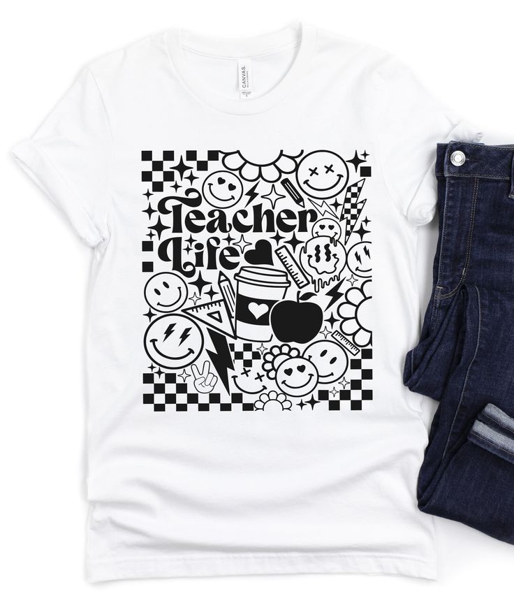 ~~Retro Teacher Life~~ Screen printed design on a regular unisex fit tee. A slightly oversized sweatshirt option is also available. Please see the second size chart to ensure proper fit. Design is black as shown. Urban Graphic Design T-shirt For Fall, School T-shirt With Graphic Print And Relaxed Fit, Retro T-shirt For Everyday Fall Wear, Trendy Fall T-shirt For School, Relaxed Fit Graphic Print T-shirt For School, Trendy Graphic Print T-shirt For Fall, Urban T-shirt With Screen Print For Fall, Grunge Graphic T-shirt For Fall, Everyday Screen Print T-shirt In Ring-spun Cotton