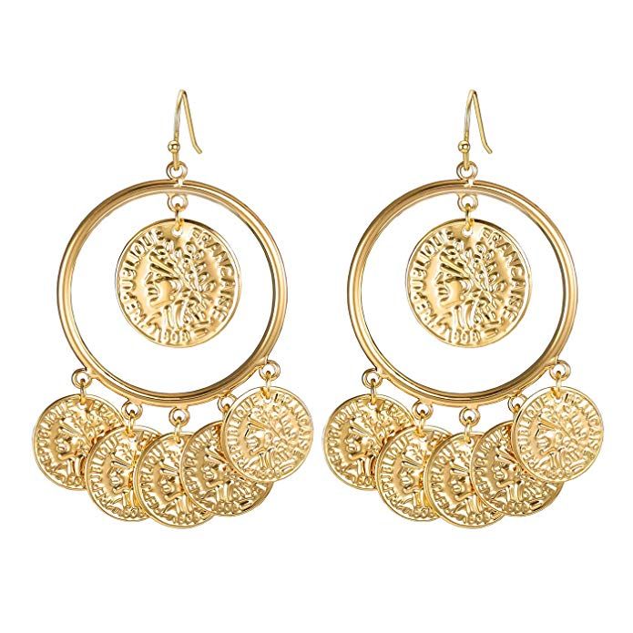 Amazon.com: FAMARINE Vintage Tribal Chandelier Portrait Coins Hoop Drop Earrings for Women Costume Jewelry (Silver): Clothing Silver Clothing, Ancient Greek Jewelry, Hoop Drop Earrings, Women Costume, Coin Earrings, Greek Jewelry, Jewelry Care Instructions, Copper Earrings, Women's Costumes