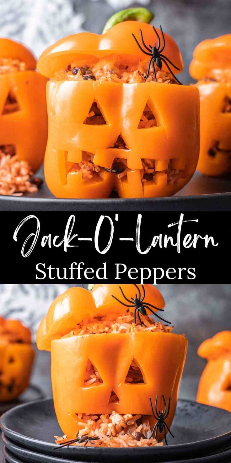 jack o'lantern stuffed peppers are stacked on top of each other