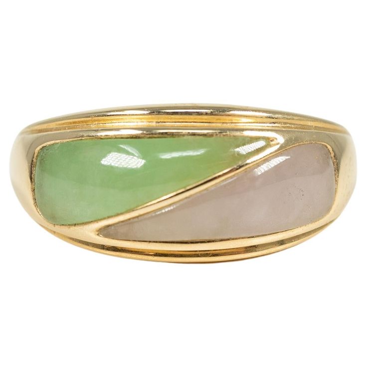 Beautiful inlays of lavender and green jade are the focal point of this ring! Modern Multi-stone Green Rings, Modern Green Multi-stone Rings, Green Multi-stone Amethyst Ring, Green Jade Ring, Green Ring, Green Rings, Lavender Green, Jade Ring, Green Jade