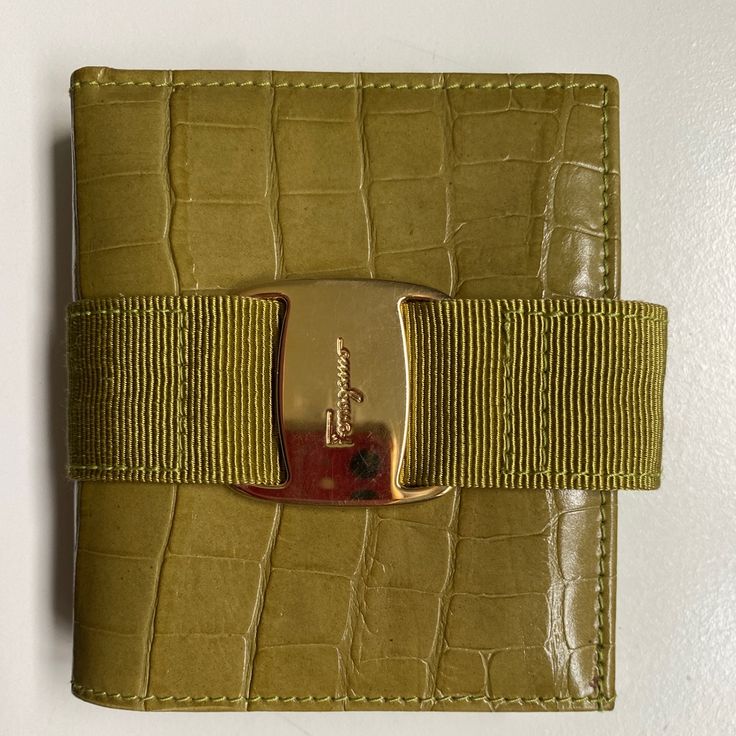 Nwot Salvatore Ferragamo Vala Wallet. Light Olive Green Color. 2 Fold. 3 Card Slots And A Coin Holder. Designer Green Wallet For Daily Use, Designer Green Wallet As Gift, Designer Green Wallets For Gift, Designer Green Wallets As Gift, Designer Textured Leather Rectangular Wallet, Designer Textured Leather Wallet, Green Designer Wallets With Interior Card Slots, Designer Green Wallet With Interior Card Slots, Green Luxury Wallets With Interior Card Slots