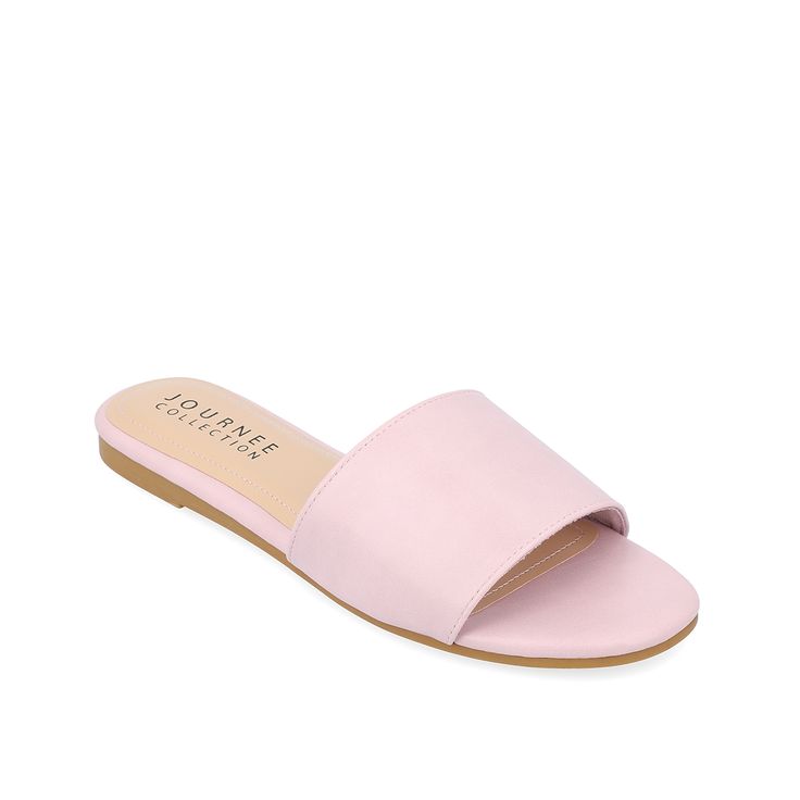 Journee Collection-Kolinna Sandal Your everyday style gets comfier with the Kolinna slide sandal from Journee Collection. Featuring a slip-on design with single band upper, round open toe and Tru Comfort foam footbed, this slide sandal becomes your go-to option in no time. Pink Slip-on Flats For Summer, Open Toe Slip-on Flats For Spring, Spring Slip-on Open Toe Flats, Chic Open Toe Slip-ons For Summer, Pink Flat Slip-ons For Summer, Summer Open Toe Slip-on Flats, Summer Slip-on Open Toe Flats, Slip-on Open Toe Summer Flats, Pink Slip-ons For Summer