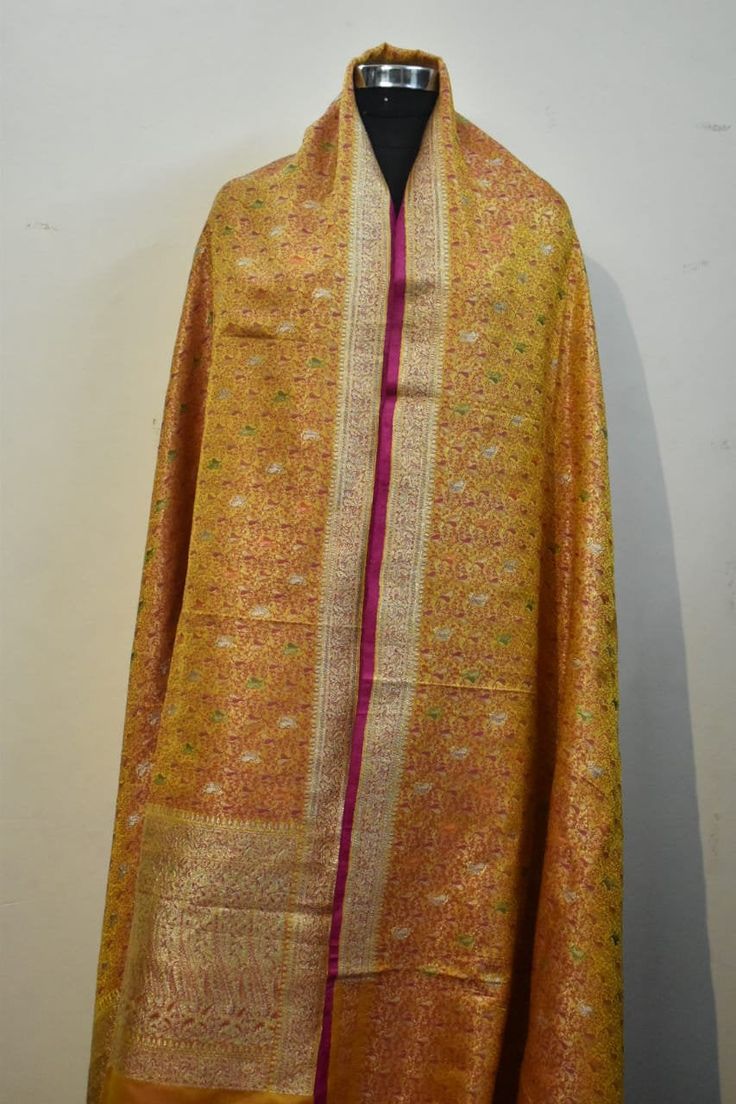 > What is the Quality ? Vintage 100% Pure silk Zari Copper Thread Heavy Brocade Banarasi Yellow Saree. > What is Special About these Product ? Now Presently these Saree are not in Processing in India. Only Efficient Weaver with Special Silk can Wear these Heavy Vintage Brocade, Tanchoi Jamaver Saree. Depending on the intricacy of its designs and patterns, a sari can take from 15 days to a month and sometimes up to six months to complete. > Dimension and Weight Length : 5.46 Yard. Width Unstitched Gold Jamawar Dupatta, Tussar Silk Dupatta With Zari Work, Yellow Jamawar Salwar Kameez With Traditional Drape, Silk Dupatta With Zari Work For Celebration, Fitted Tussar Silk Dupatta For Diwali, Silk Traditional Wear With Dupatta For Celebration, Festive Shawl-shaped Dupatta, Transitional Yellow Katan Silk Dupatta, Yellow Katan Silk Dupatta For Transitional Season