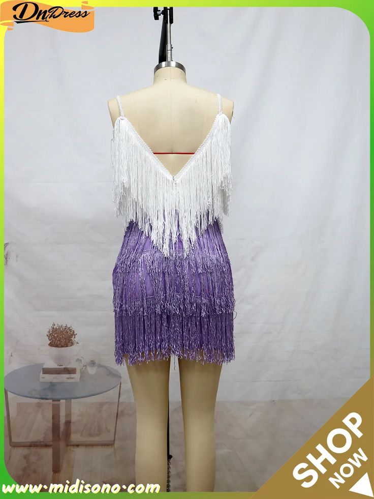 Women's Party Dress Autumn Straps Sexy V-neck Tassel Club Dress Club Mini Dress With Fringe For Party Season, Glamorous V-neck Fringe Dresses, Glamorous Summer Flapper Dress For Club, Glamorous Summer Club Flapper Dress, Fringe Mini Flapper Dress For Parties, Party Fringe Mini Flapper Dress, Elegant V-neck Mini Dress With Tassels, Cocktail V-neck Mini Dress With Fringe, Party Mini Dress With Tassels